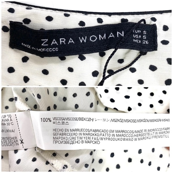 ZARA Ruffle Short-Sleeve Polka Dots Oversized Blouse in White New - Picture 5 of 7